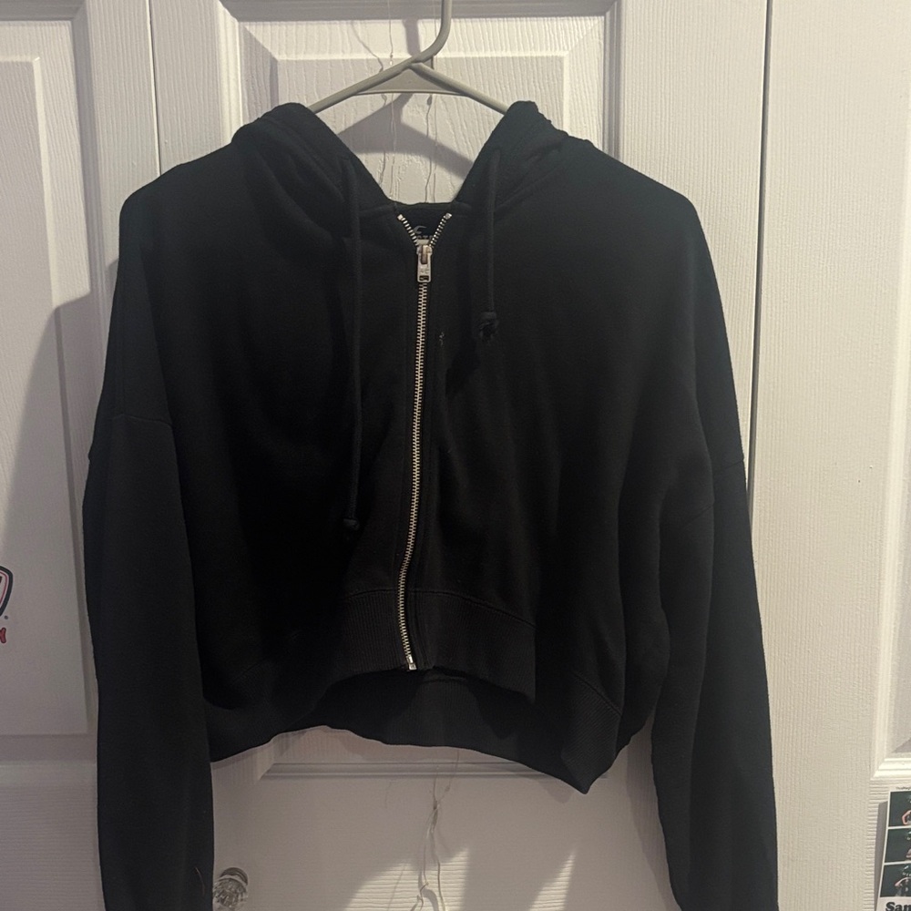 Hollister Cropped Black Zip-Up Hoodie